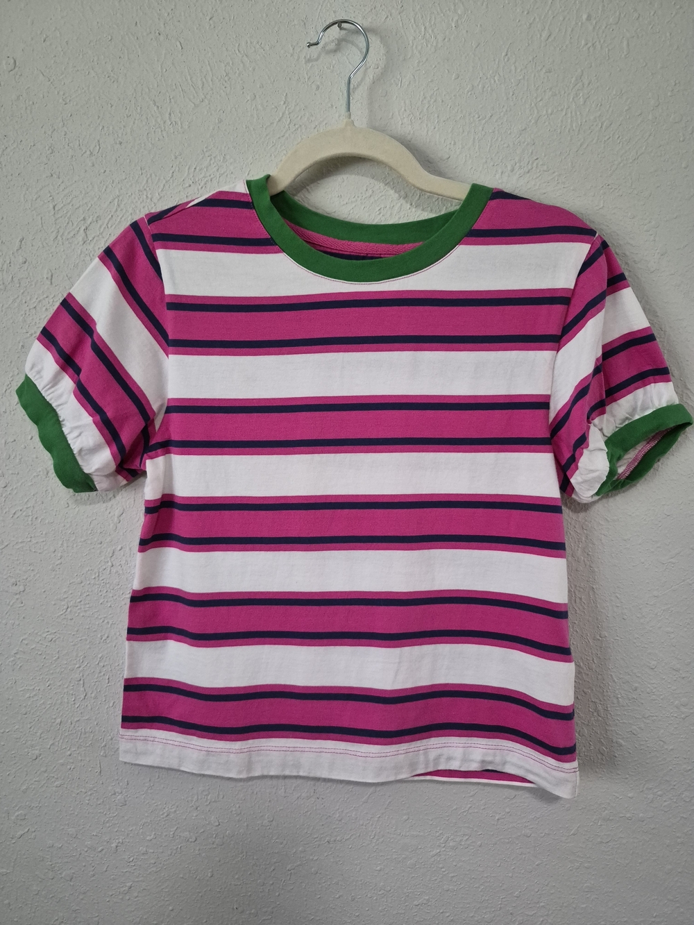 Anthropologie Pilcro Pink & White Striped Tee with Green Trim Size XS
